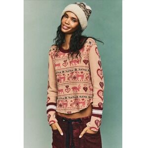 We the Free by Free People Blissful  Layering Tee XS Latte Combo. Knit New NWT